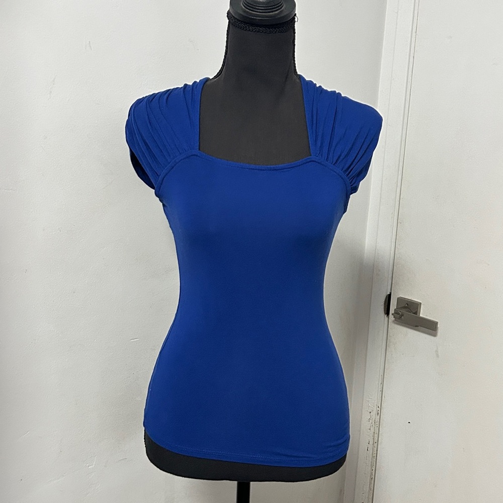 VENUS Royal Blue Gathered Sleeve Blouse